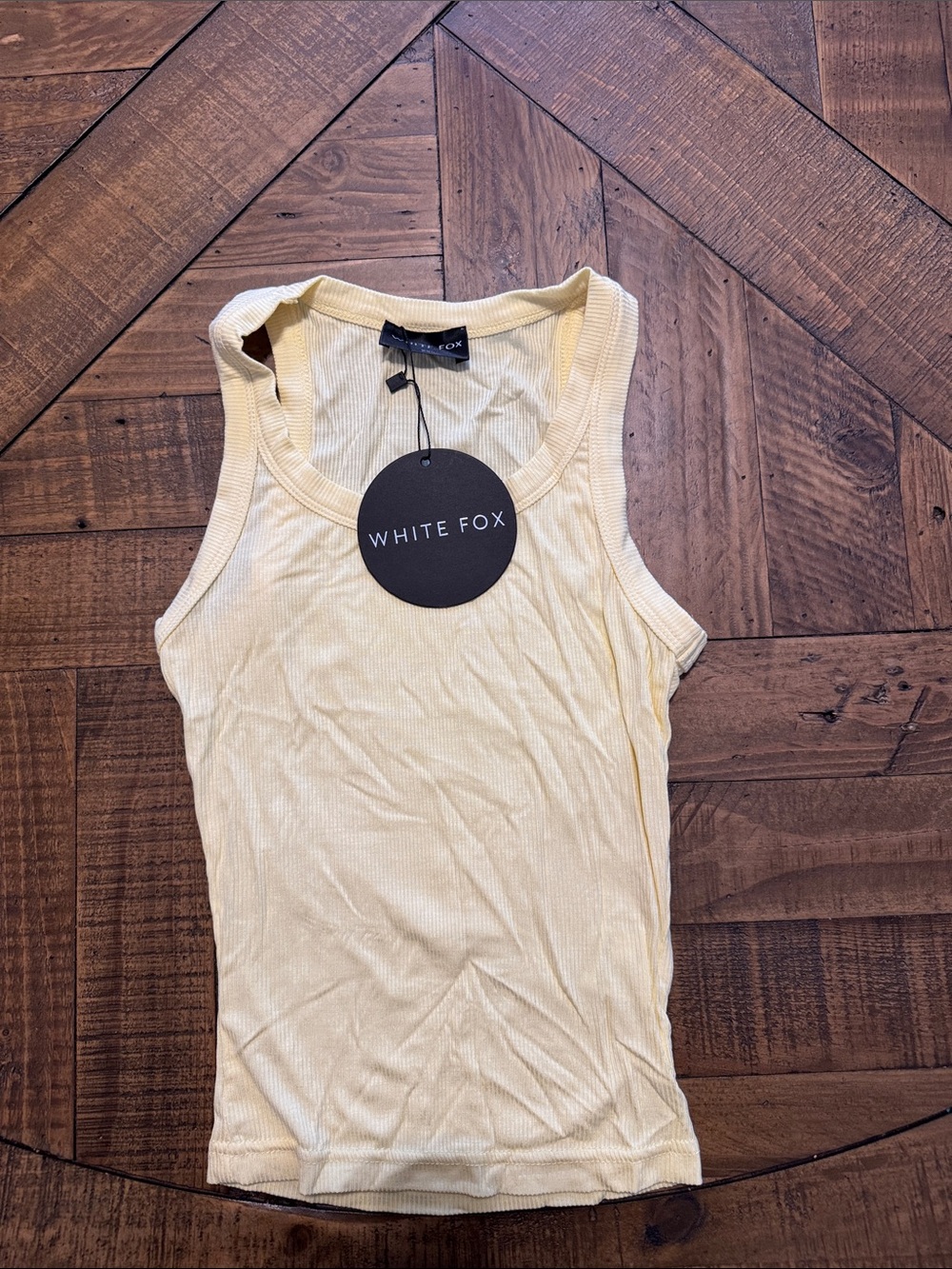 White Fox Women's Yellow Ribbed Tank Top